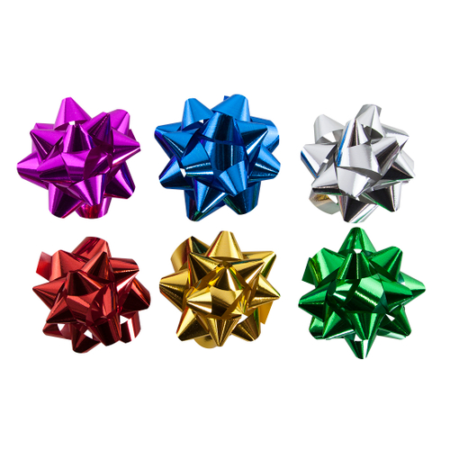 Бант Звезда, 6 цветов, Ассорти, Металлик, 7,6 см, 1 шт.