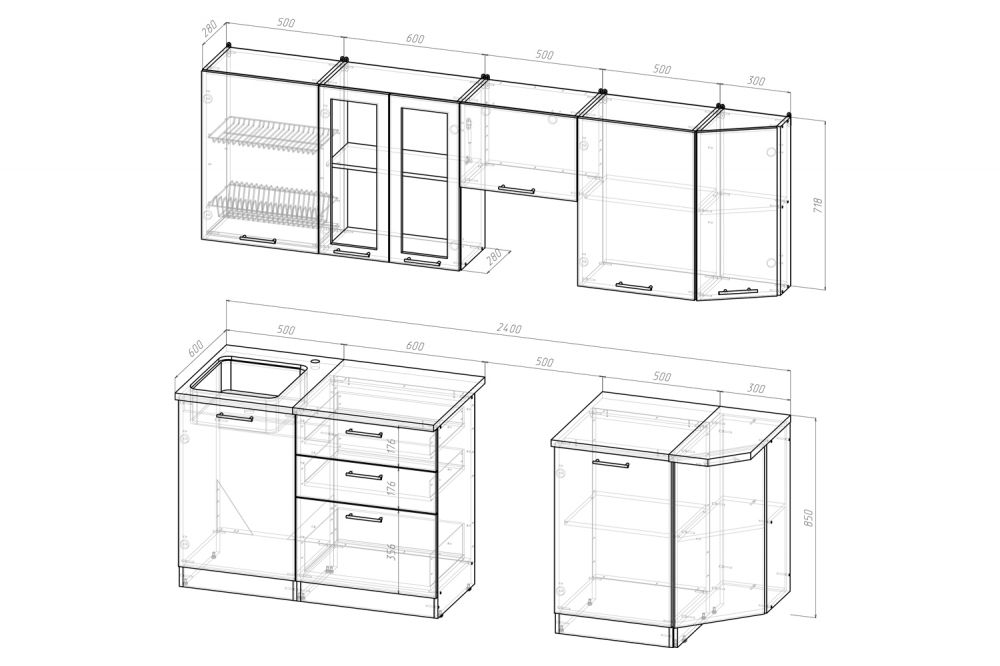 Кухонный гарнитур Лира макси 1800 мм (Квадро шимо светлый/Белый, Малага)