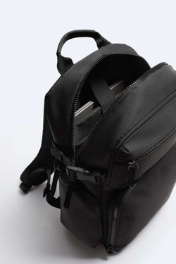 ZARA ПРОРЕЗИНЕННЫЙ РЮКЗАК С КАРМАНАМИ, ЧЕРНЫЙ