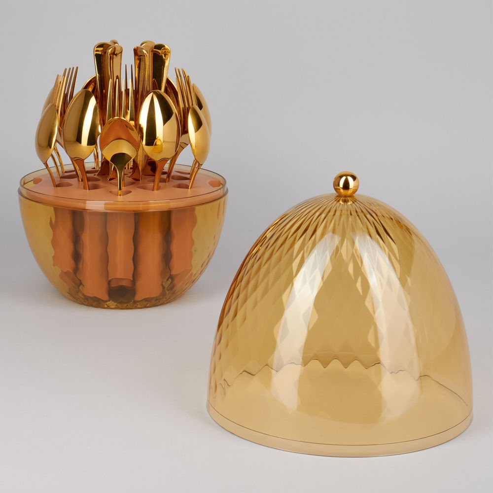 НАБОР СТОЛОВЫХ ПРИБОРОВ НА ВРАЩАЮЩЕЙСЯ ПОДСТАВКЕ, 24ПР., СТАЛЬ 18/10, ПВД ПОКРЫТИЕ