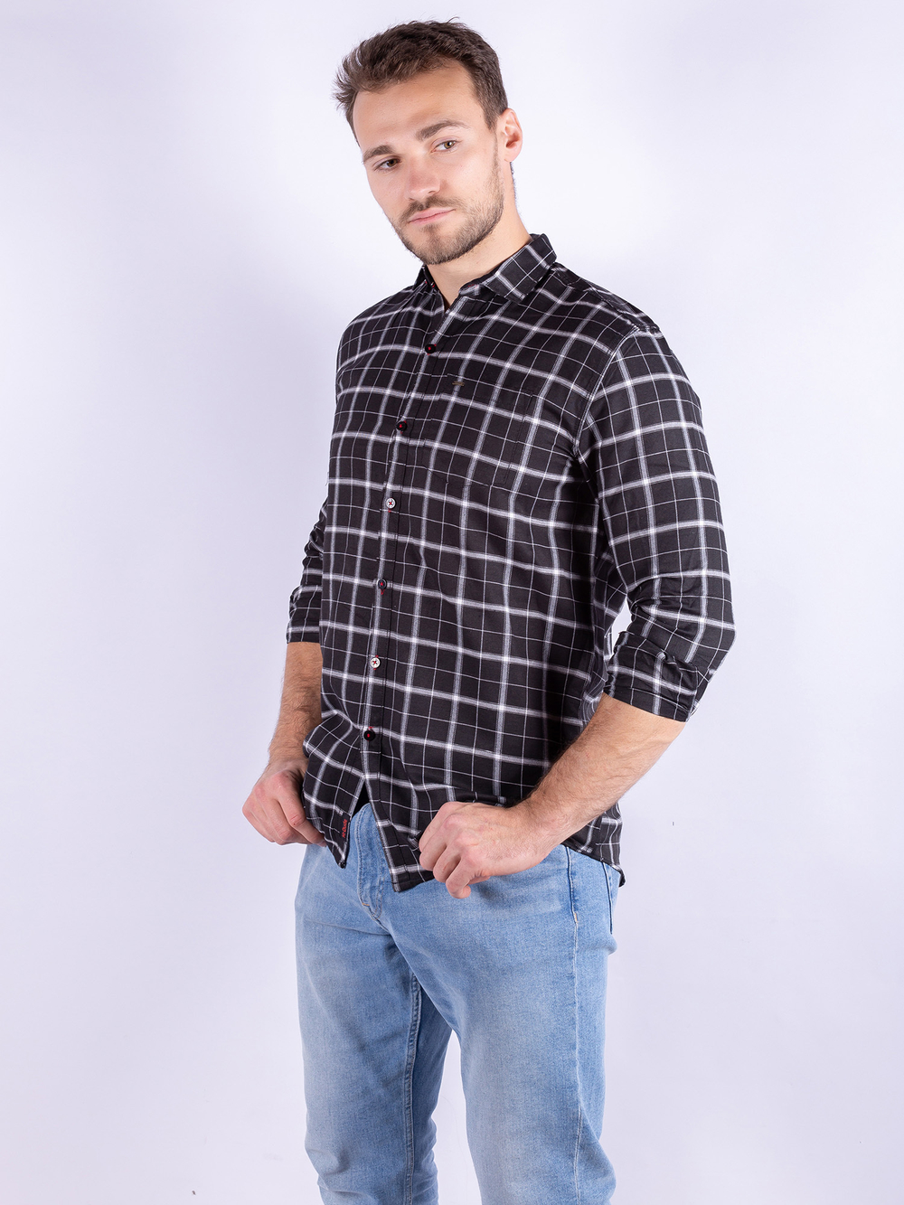 Рубашка мужская SWAN, черный/белый, MLS 2201