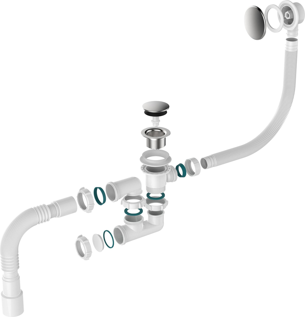 AQUANT СИФОН ДЛЯ ВАННЫ РЕГУЛИР1 1/2Х40 КЛИК-КЛАК АВТОМАТ ГРИБ ХРОМ 40Х40/50