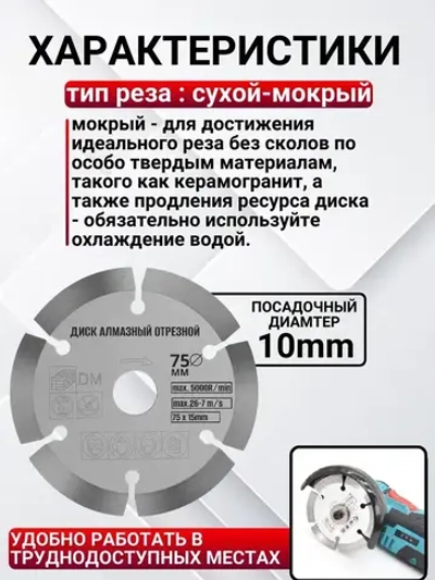 Отрезной диск для резки камня и бетона для мини УШМ