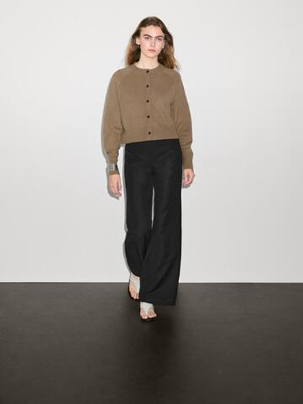 Massimo Dutti Кардиган из 100% кашемира с длинными рукавами, карамельный