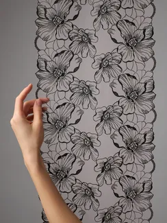 05-172 ОПТ Вышивка на неэл. сетке 25 см, бежевый/черный 170