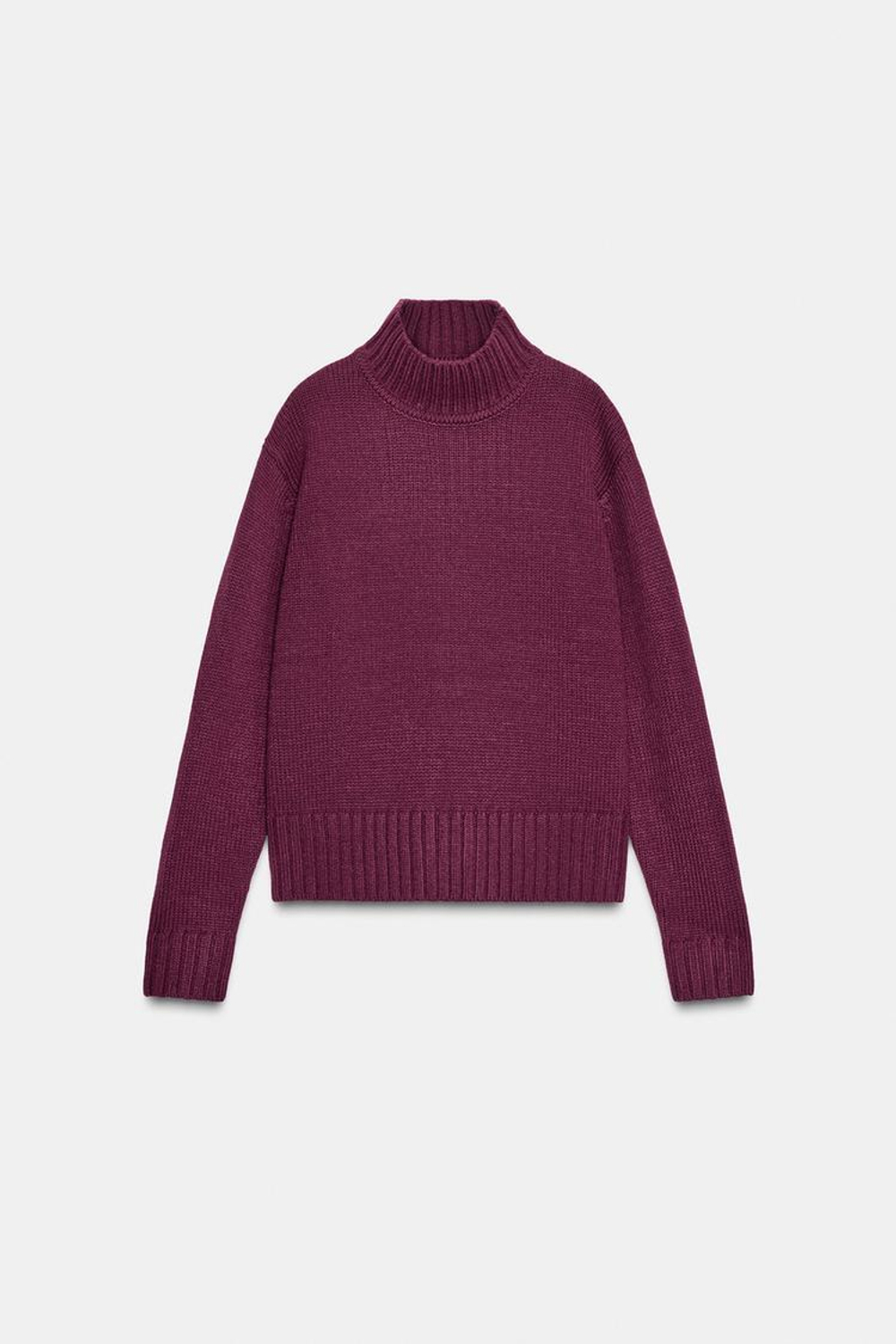 ZARA ТРИКОТАЖНЫЙ СВИТЕР С ВЫСОКИМ ВОРОТНИКОМ, ЛИЛОВЫЙ