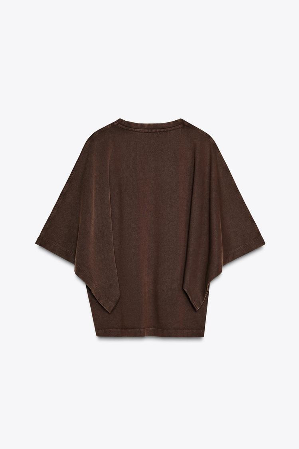 ZARA ФУТБОЛКА ИЗ ТКАНИ С ЭФФЕКТОМ ПОТЕРТОСТИ С ШИРОКИМИ РУКАВАМИ, КОРИЧНЕВЫЙ