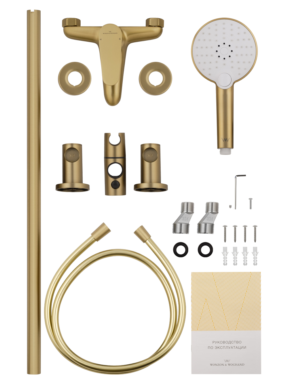 Смеситель для ванны с душевым гарнитуром WONZON & WOGHAND ALFA, Брашированное золото (WW-AE3205-BG)