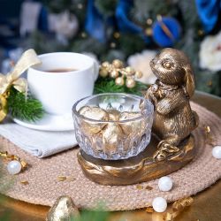 Фруктовница Кролик Эйприл Бронза с чашей из стекла