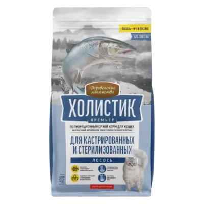 Деревенские лакомства Холистик Премьер для стерилизованных кошек с Лососем