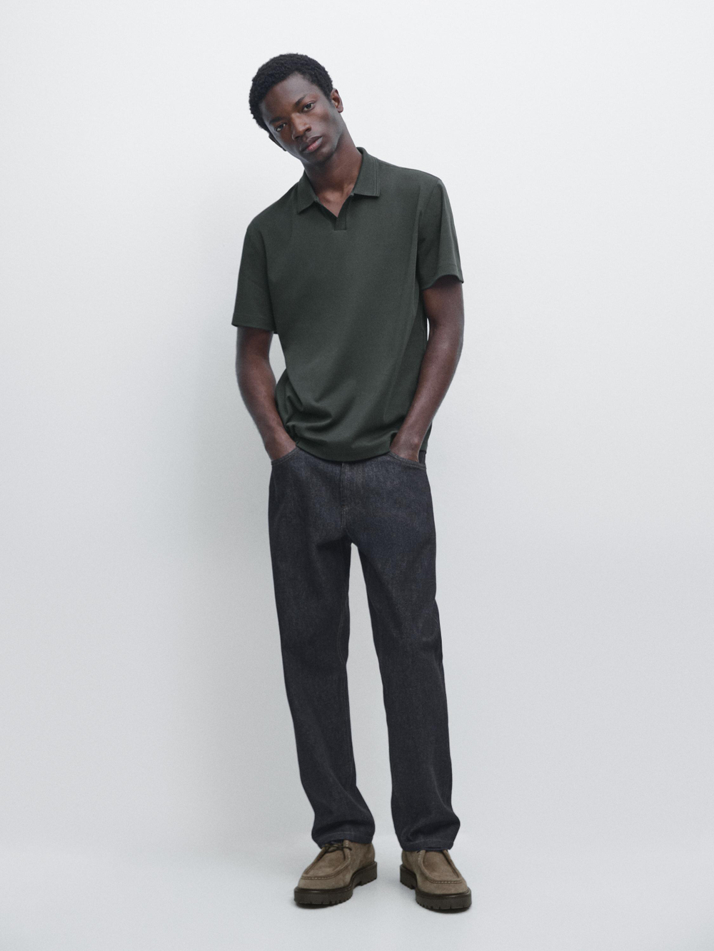 Massimo Dutti Поло из 100% хлопка с короткими рукавами, бутылочный