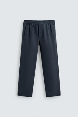 ZARA БРЮКИ RELAXED FIT В ЕЛОЧКУ, МОРСКОЙ СИНИЙ