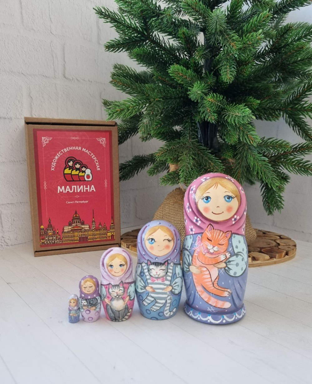 Матрешка детская 5м 12см с котиком