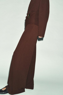 ZARA ШИРОКИЕ ФАКТУРНЫЕ БРЮКИ, КОРИЧНЕВЫЙ