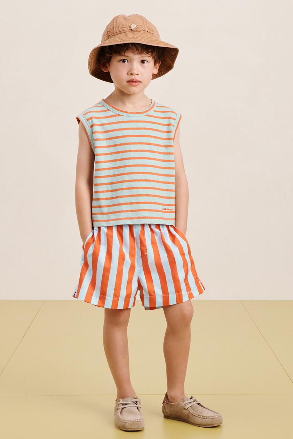 ZARA ФУТБОЛКА В ПОЛОСКУ, ПЕРСИКОВЫЙ