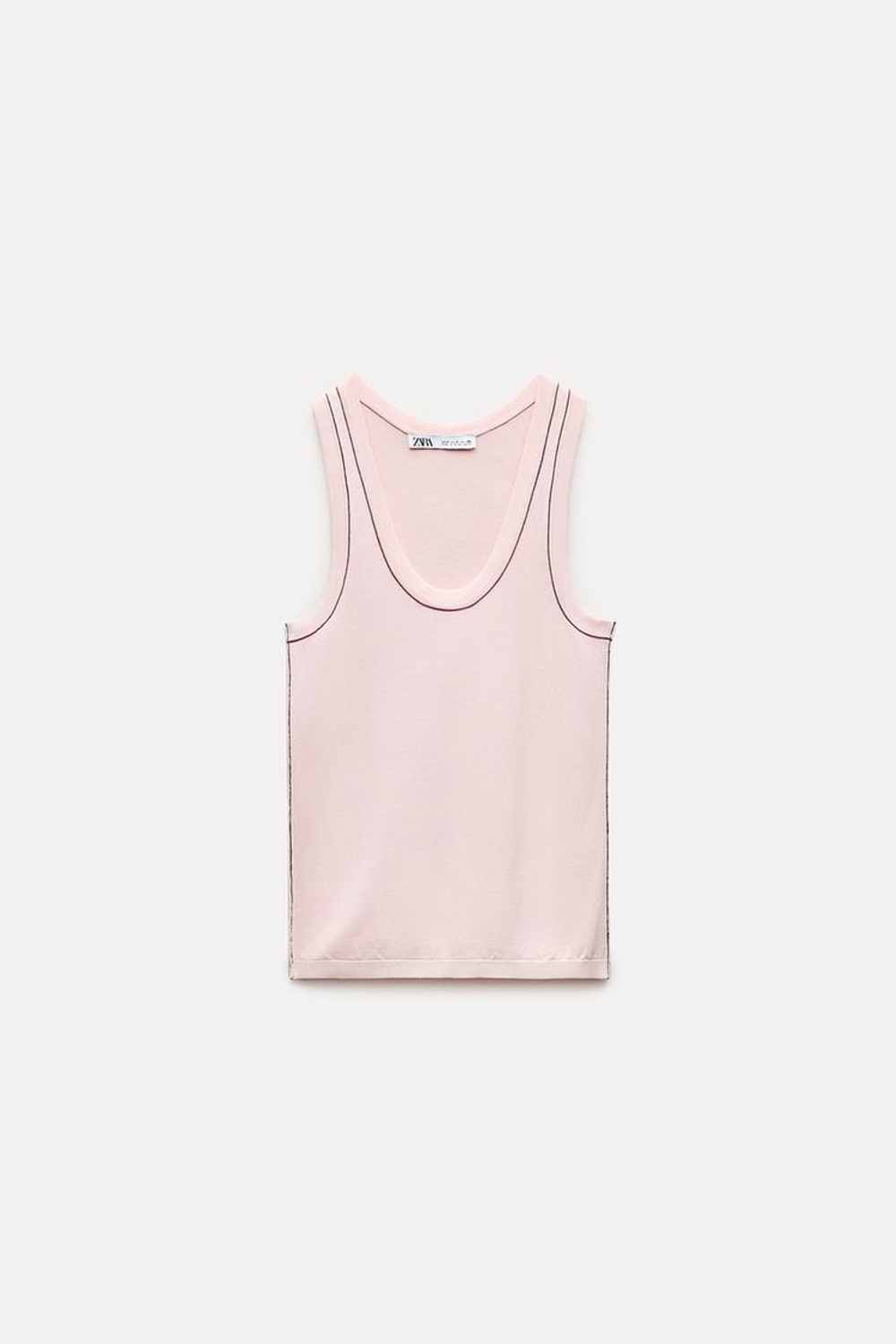 ZARA ОДНОТОННЫЙ ТОП С КОНТРАСТНОЙ ОКАНТОВКОЙ, СВЕТЛО-РОЗОВЫЙ