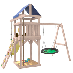 Детская площадка неокрашенная с качелями гнездо Свиби в зеленом цвете IgroWoods для улицы и дачи