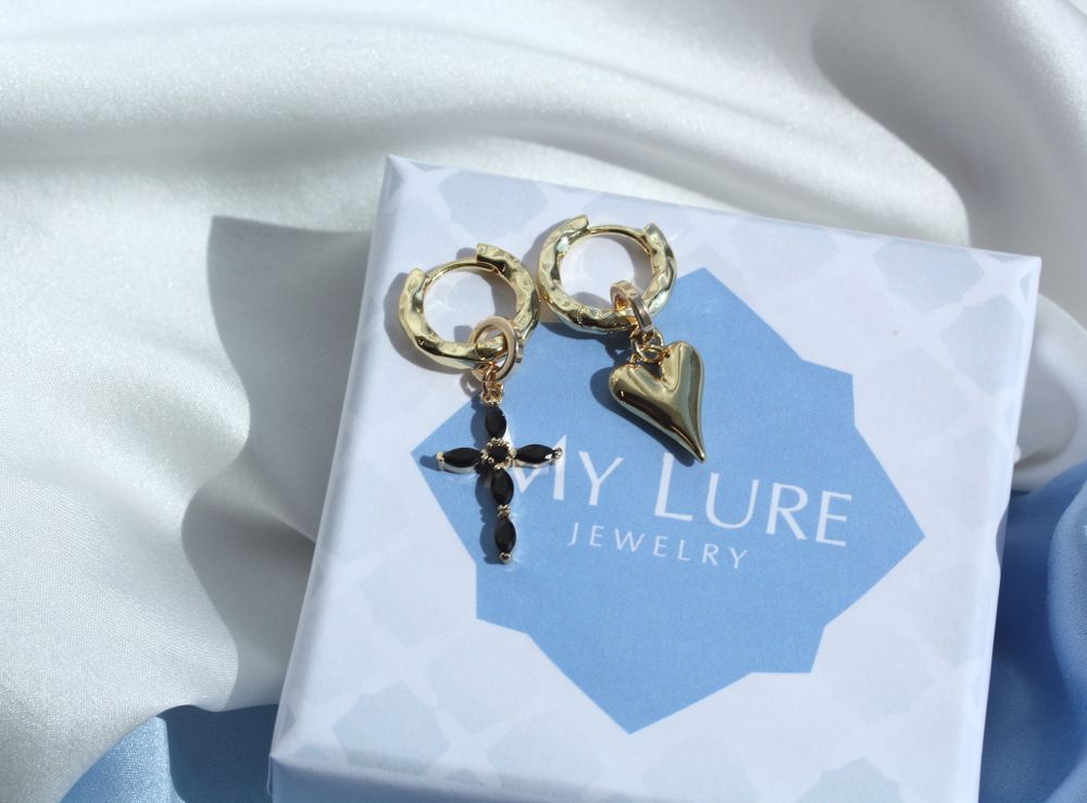 Серьги трансформеры Black Heart