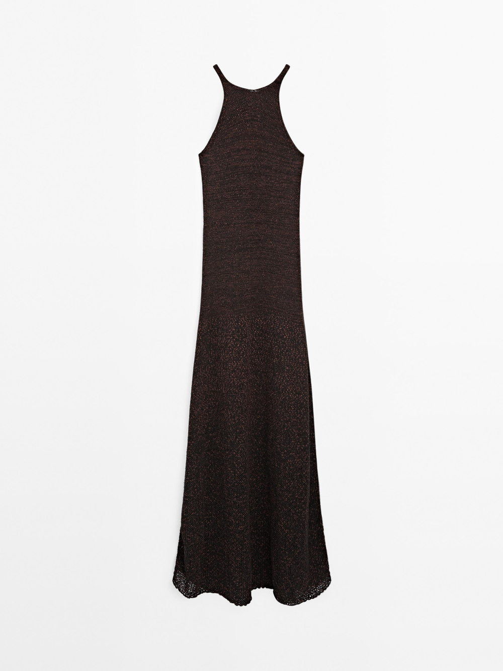 Massimo Dutti Длинное вязаное платье из смесовой хлопковой ткани, коричневый