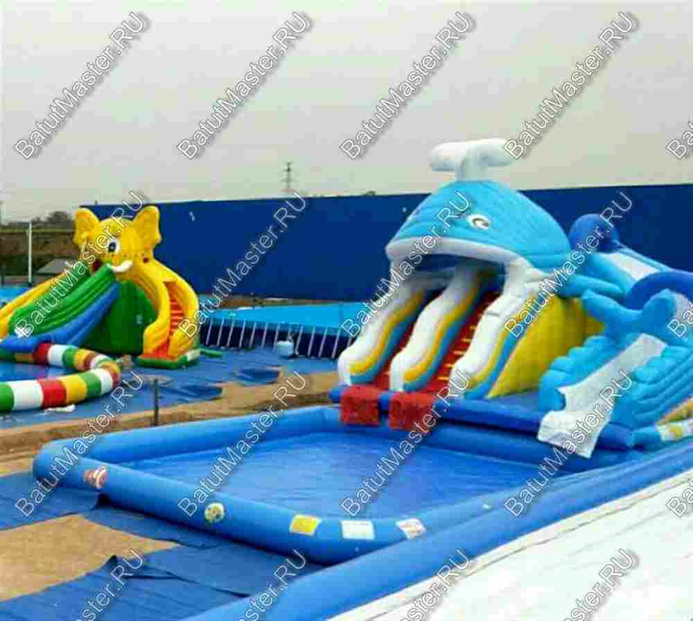 Надувная водная горка для аквапарка к бассейну «Кит» 7,5*7*7,2 м