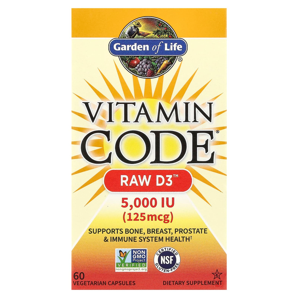 Garden of Life, Vitamin Code, Raw D3, 5000 МЕ, 60 вегетарианских капсул