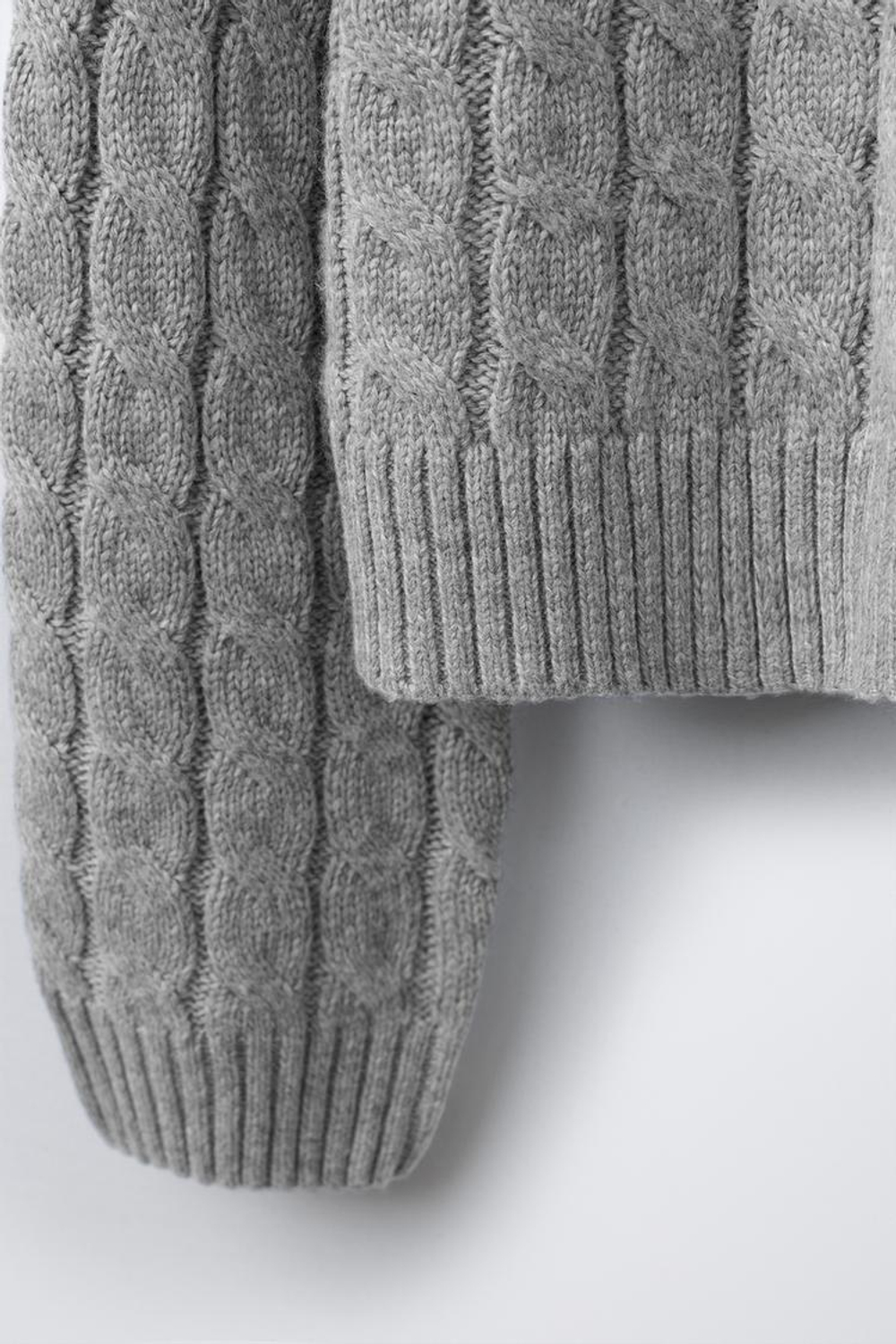 ZARA СВИТЕР С УЗОРОМ «КОСЫ», СЕРО-КОРИЧНЕВЫЙ