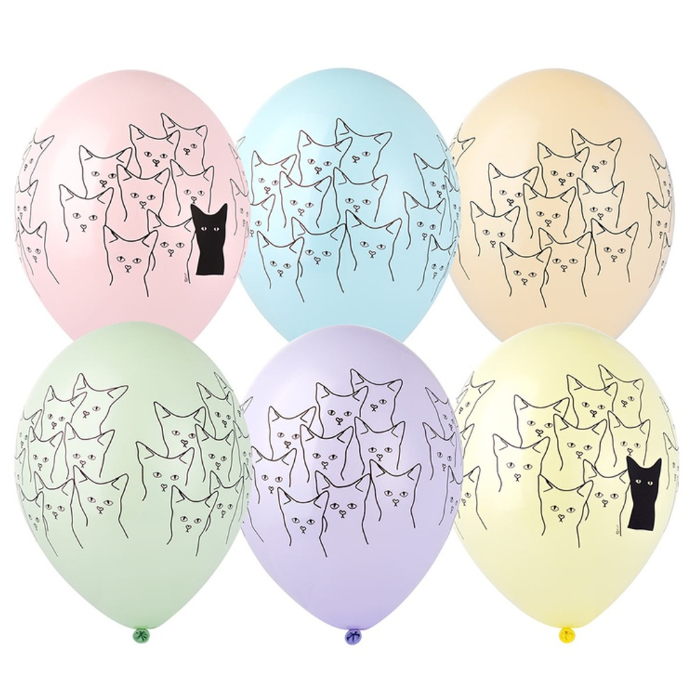 Шар латексный 35см Котики серьезные (Ассорти)