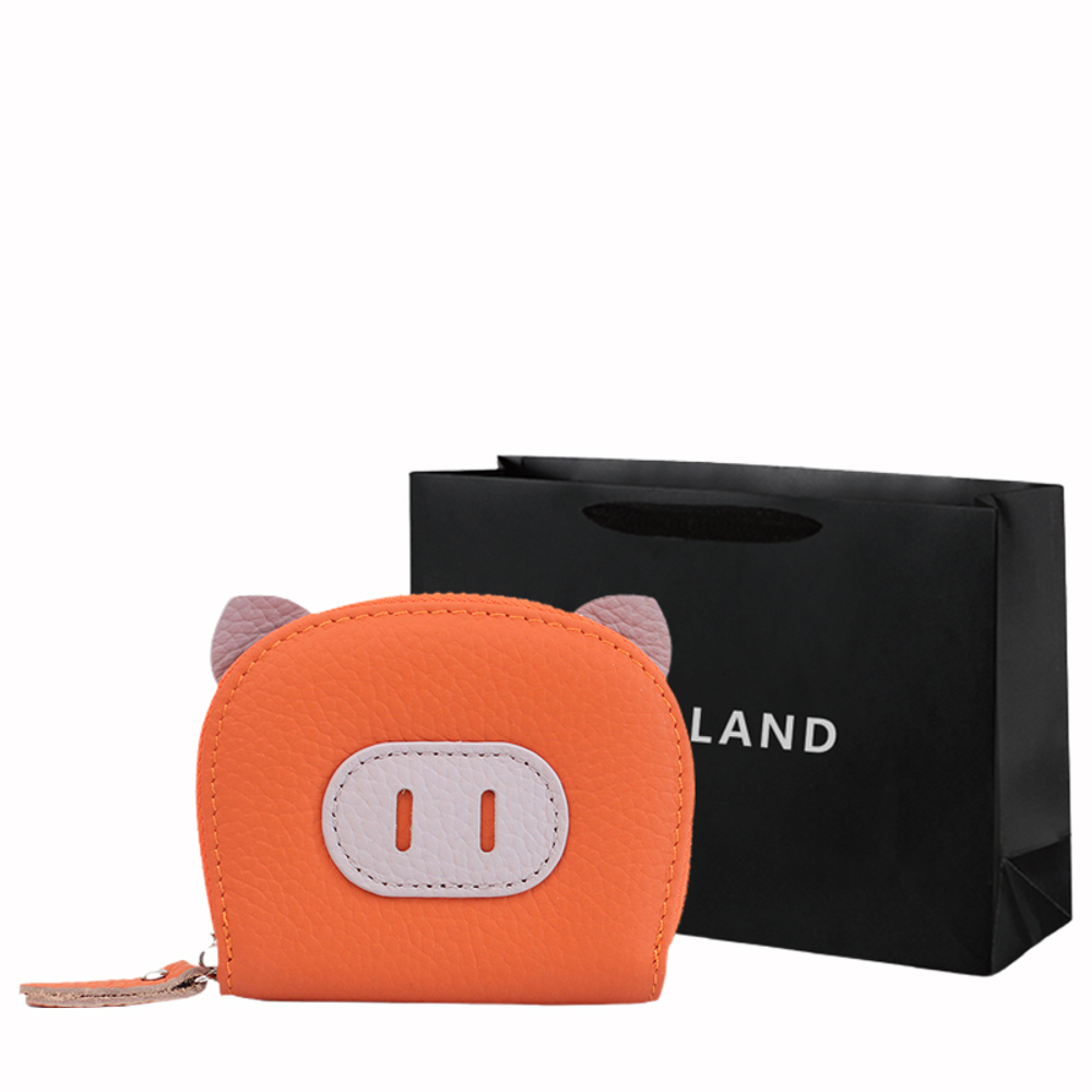 PINK·LAND Genuine Cow Leather Card Holder Regular Women"s Black/Orange/Sea Blue/Yellow