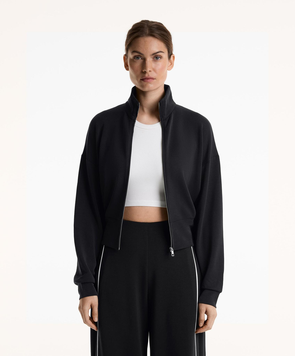 Oysho Толстовка мягкая на ощупь модальная с высоким воротником, черный