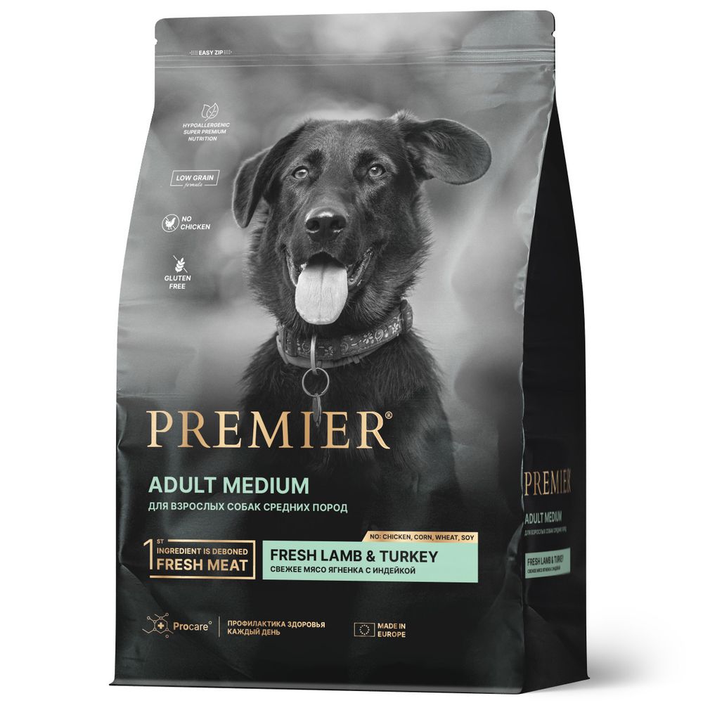 Сухой корм Premier Dog Lamb&amp;Turkey ADULT Medium для собак средних пород свежее мясо ягненка с индейкой 10 кг