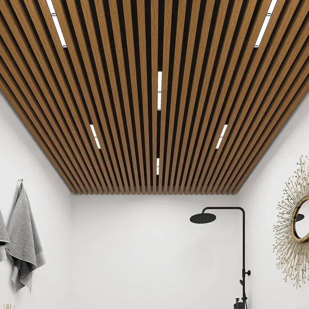 Комплект 1,7х1,7м кубообразного реечного алюминиевого потолка CESAL AR С 30/27 Дуб Медовый (для ванной, входных групп, санузлов и лоджий)