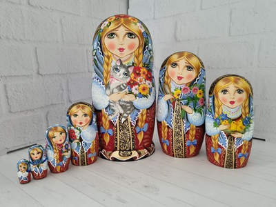Матрешка с котиком, авторская 7 мест
