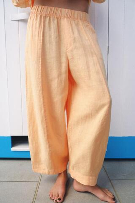 ZARA БРЮКИ BARREL ИЗ ЛЬНА — ZW COLLECTION, МАНДАРИНОВЫЙ