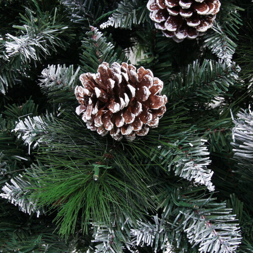 Ёлка «Сияющая красавица» 210 см, ПВХ+леска, шишки, иней, 410 ламп LED, Теплый белый (1367 веток) (SZL2000-210)