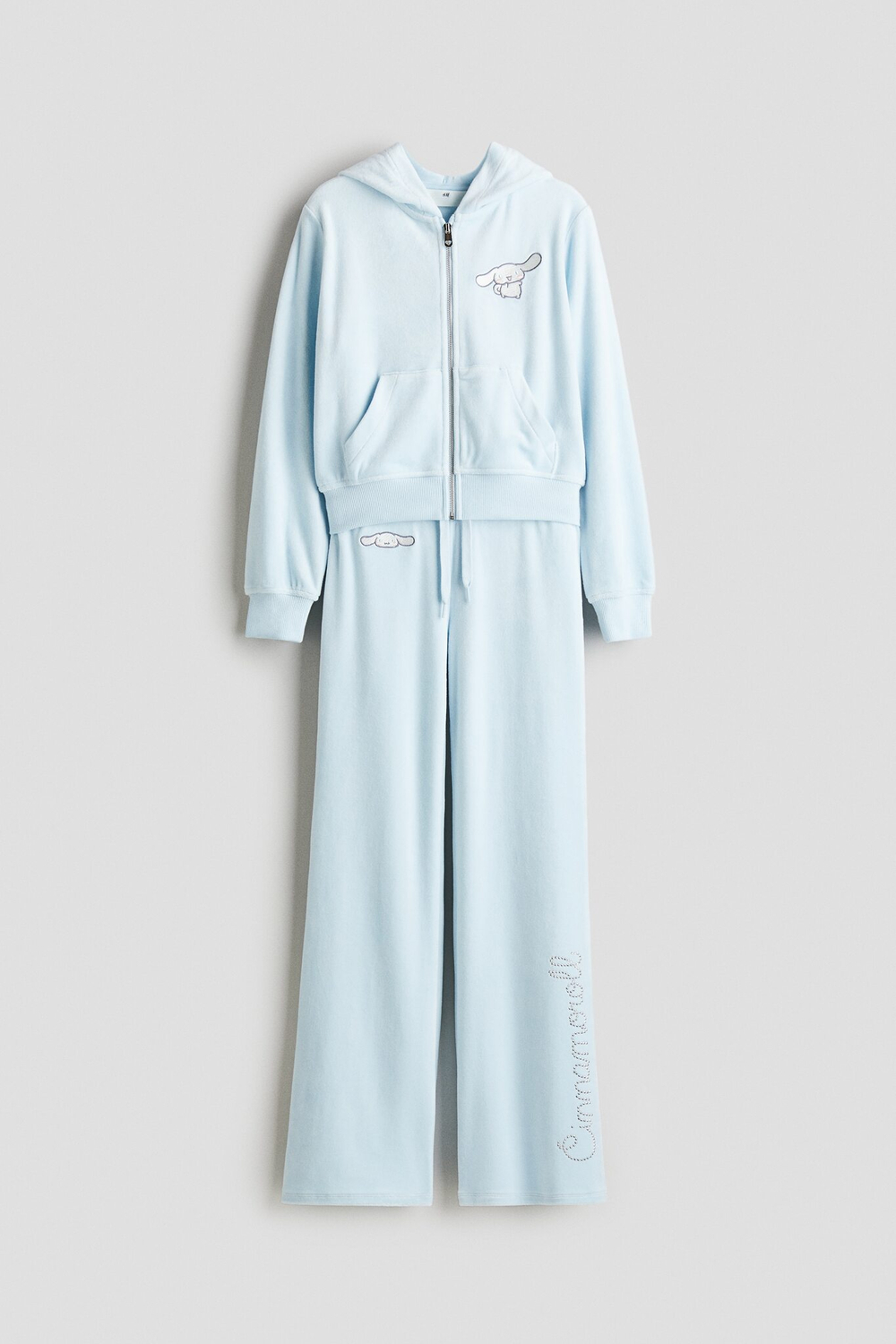 H&M Комплект из толстовки и брюк-джоггеров из мягкого велюра, светло-голубой