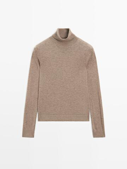 Massimo Dutti Свитер из смесовой шерсти с высоким воротником, кротово-коричневый