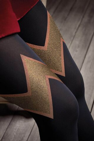 Элегантные колготки Gucci с блестящим геометрическим узором (Размер: 3-4 размер) (Цвет: черный с золотистым)