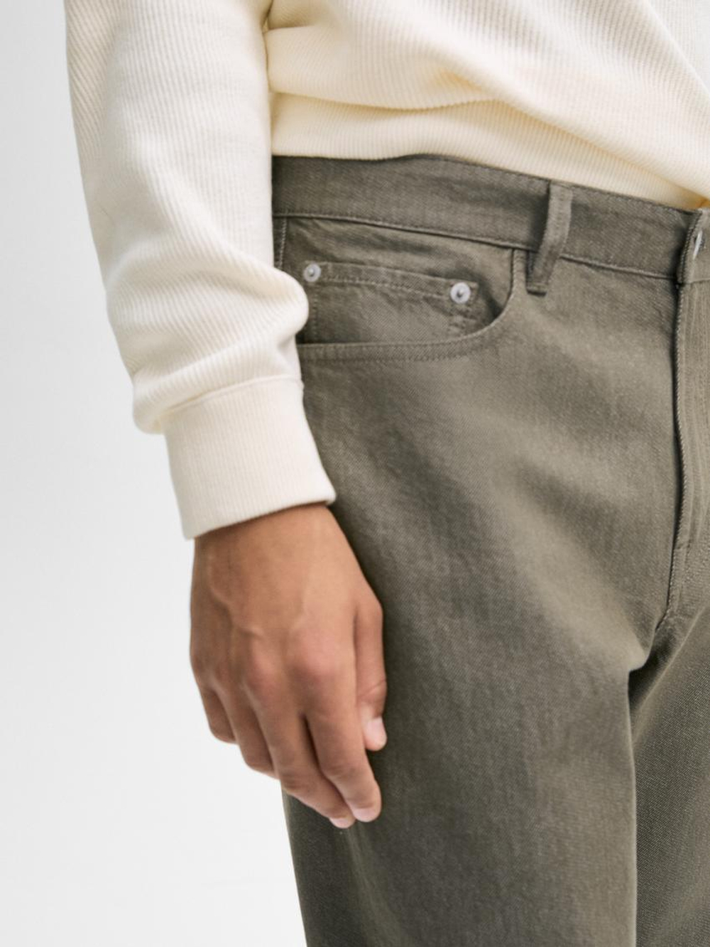 Massimo Dutti Зауженные джинсы из хлопковой джинсовой ткани, хаки