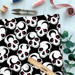 Ткань ниагара жуткие белые черепа на чёрном фоне