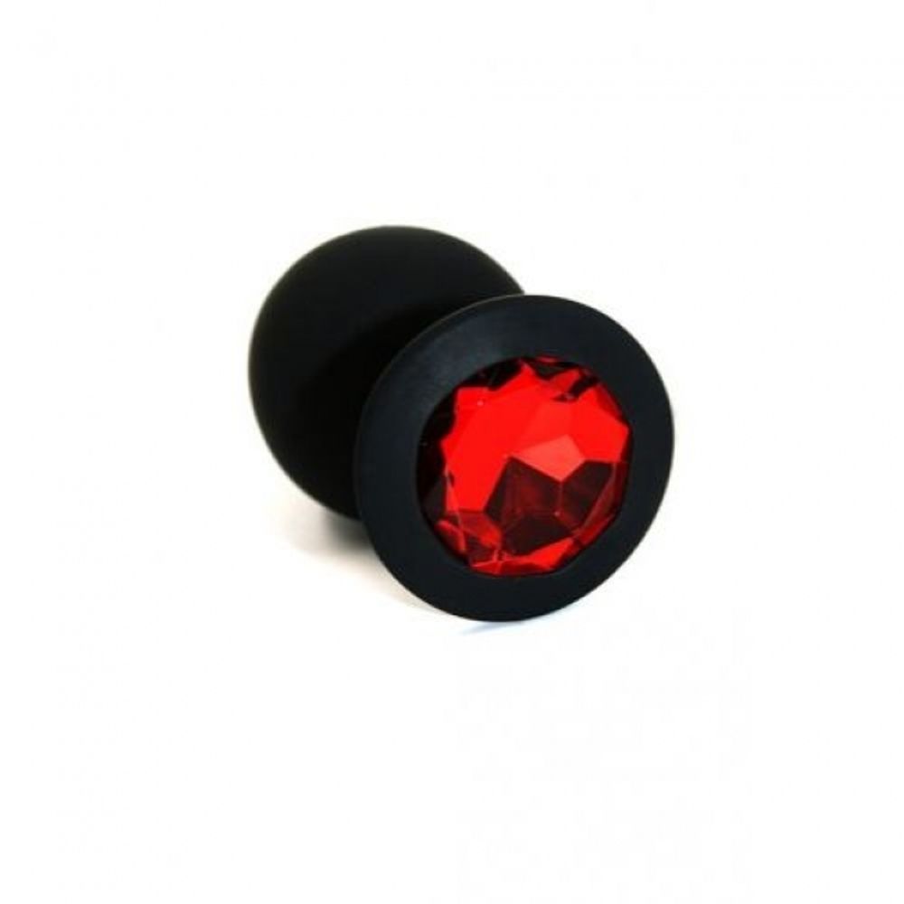 Анальная пробка из силикона red black medium (Цвет: цвет пробки: черный. цвет камня: красный.)