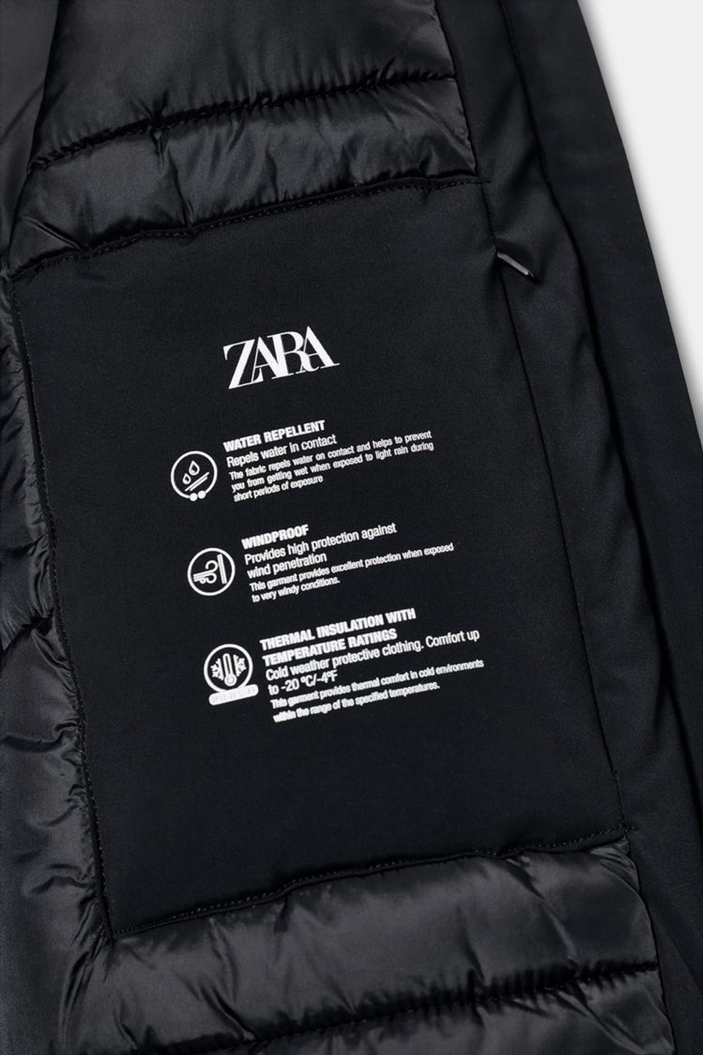 ZARA КУРТКА С КАПЮШОНОМ WATER REPELLENT WINDPROOF, ЧЕРНЫЙ