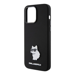 Чехол Karl Lagerfeld Liquid Silicone NFT Choupette Metal Pin для iPhone 15 Pro Hard Black (Чёрный)