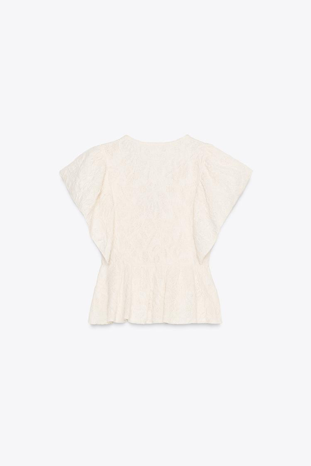 ZARA ЖАККАРДОВЫЙ ТОП С ОБОРКАМИ, ЭКРЮ