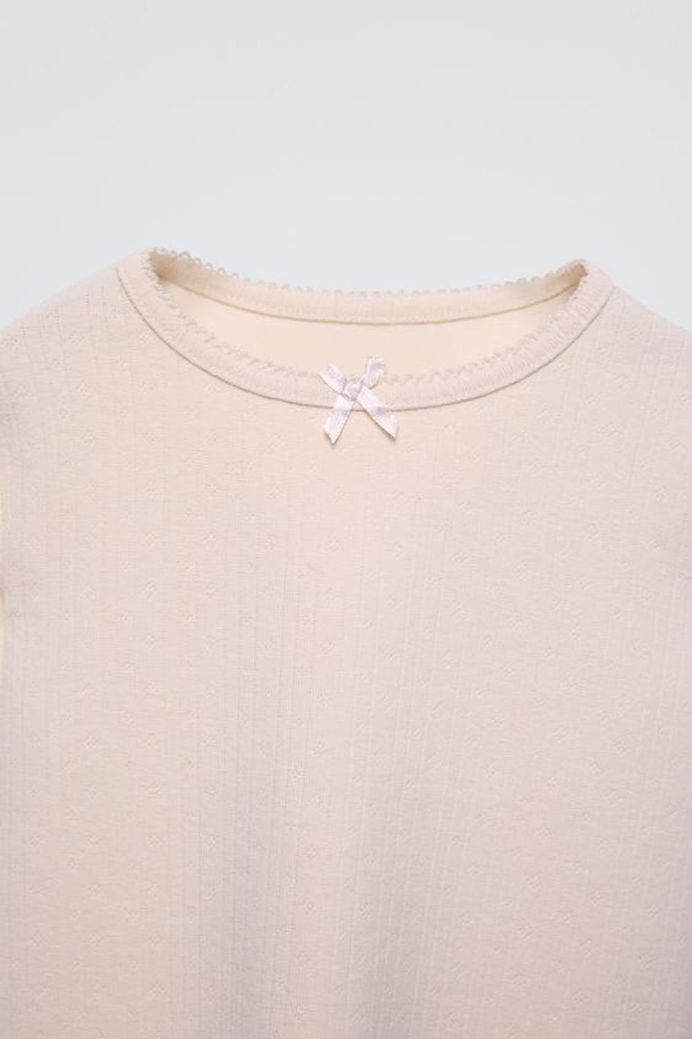 ZARA ФУТБОЛКА POINTELLE С БАНТОМ, ЭКРЮ