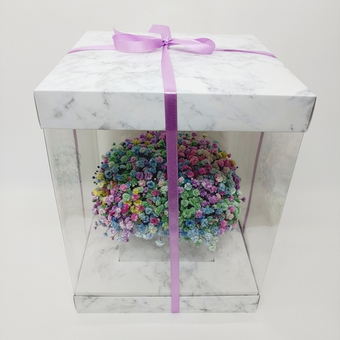 Радужная гипсофила в подарочной коробке "Мрамор"