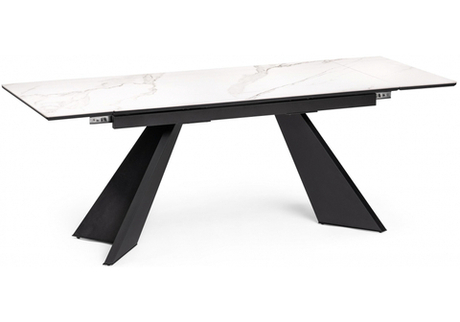 Керамический стол Woodville Ливи 140(200)х80х78 белый мрамор, черный