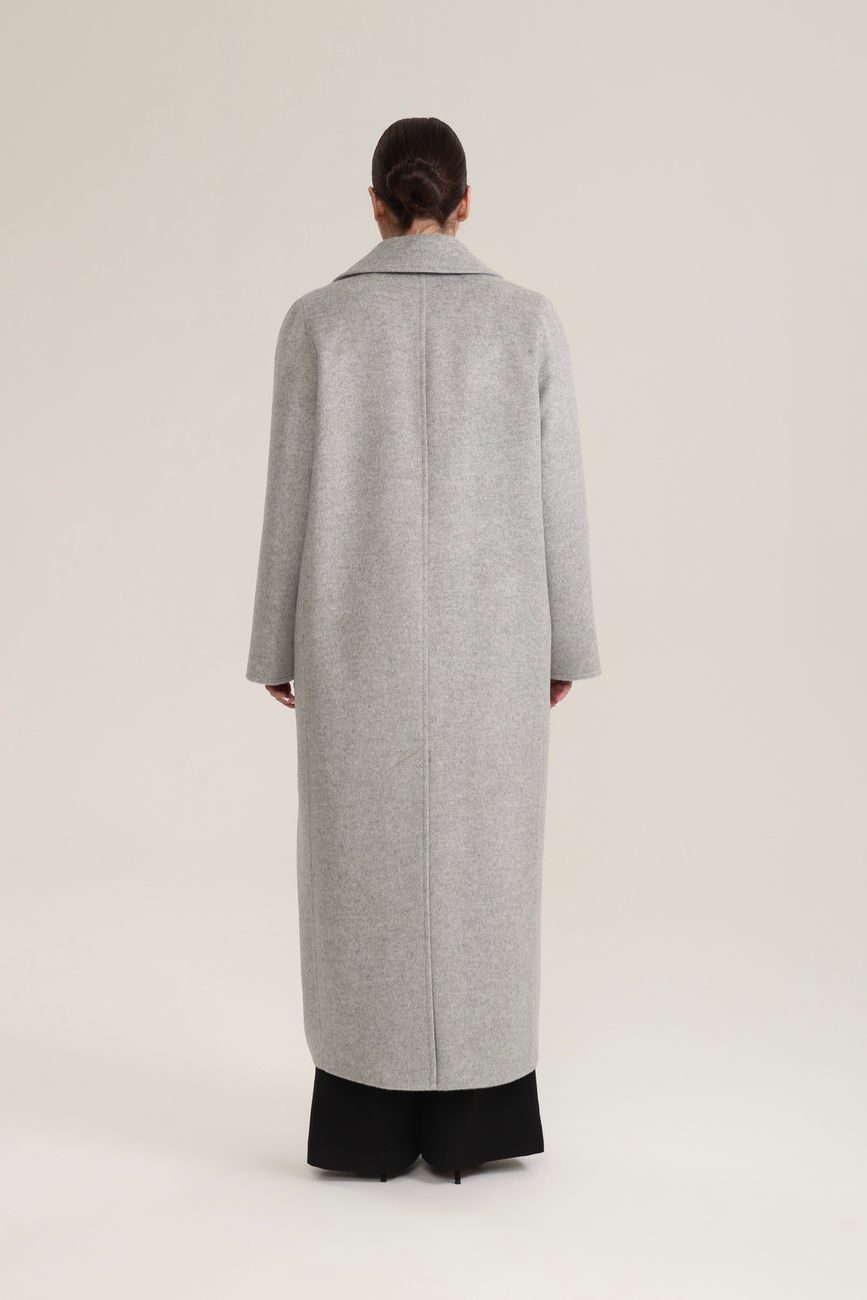 Пальто двубортное с отстрочкой, светло-серый