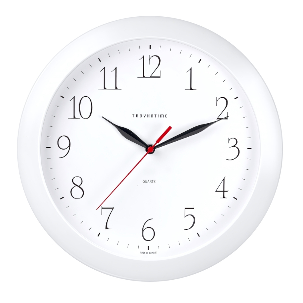 Часы настенные, модель 01, D 290мм, стекло пластик, пластиковый обод, цвет-белый