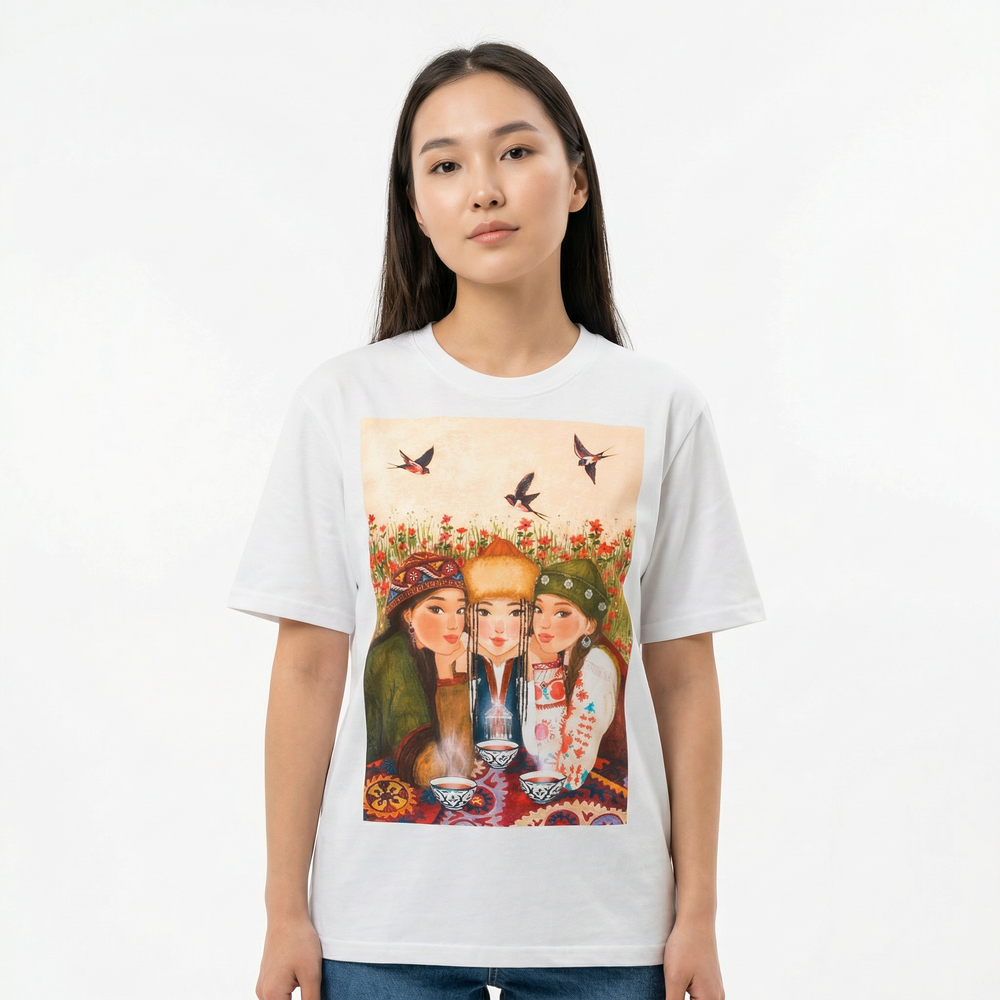 Футболка Qazaq Soul Кешкі шай с шелковой вышивкой