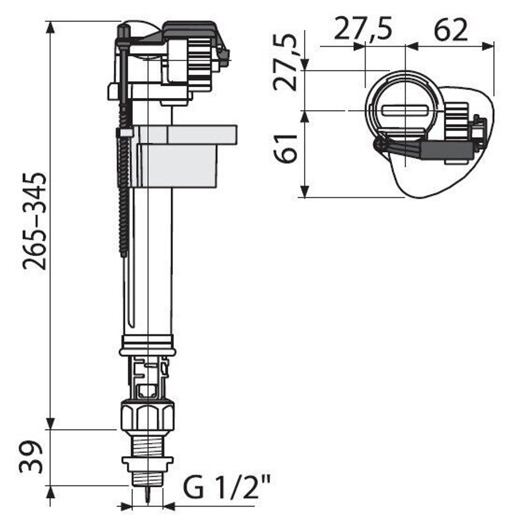 Клапан для бачка унитаза AlcaPlast A17-1/2, нижний подвод